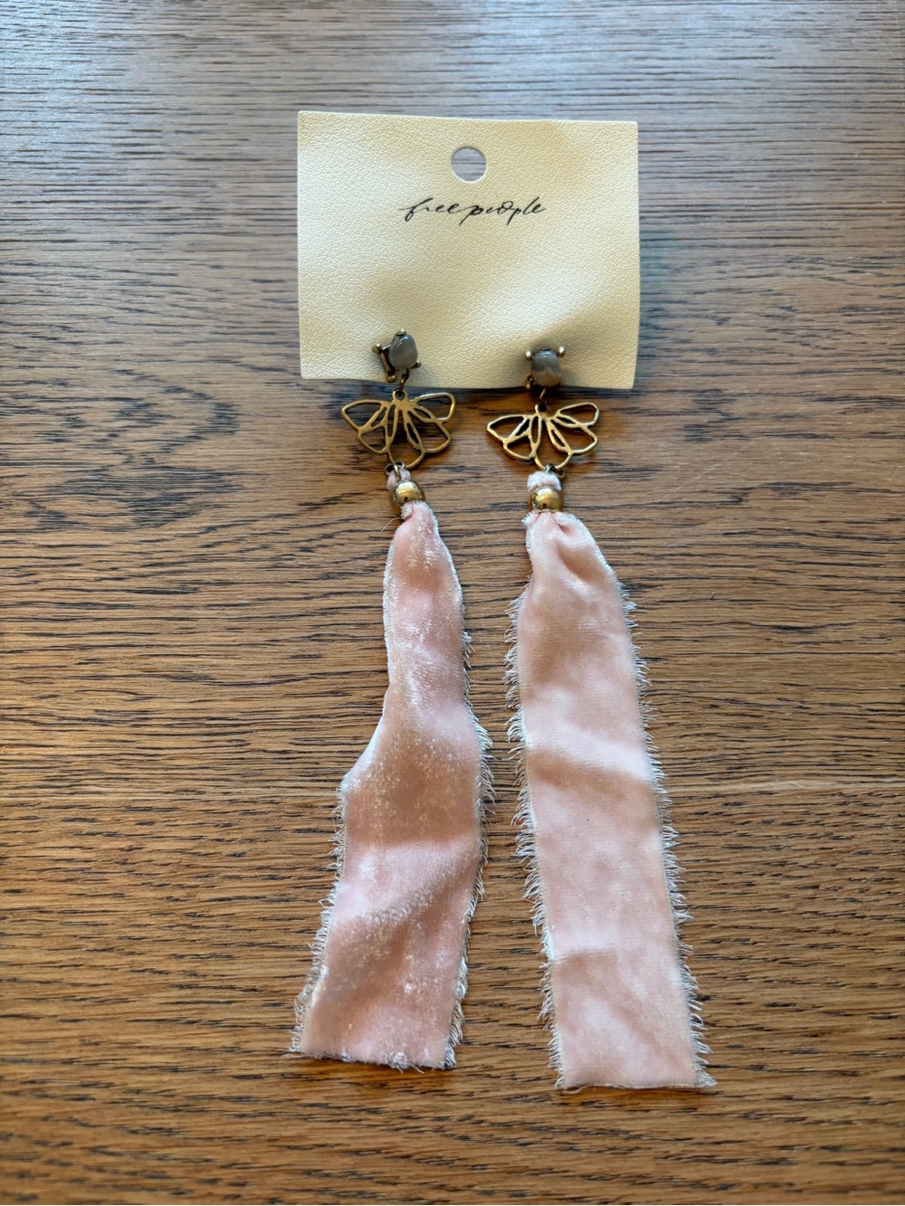 Free People Blush Velvet Ribbon Butterfly Drop Earrings
